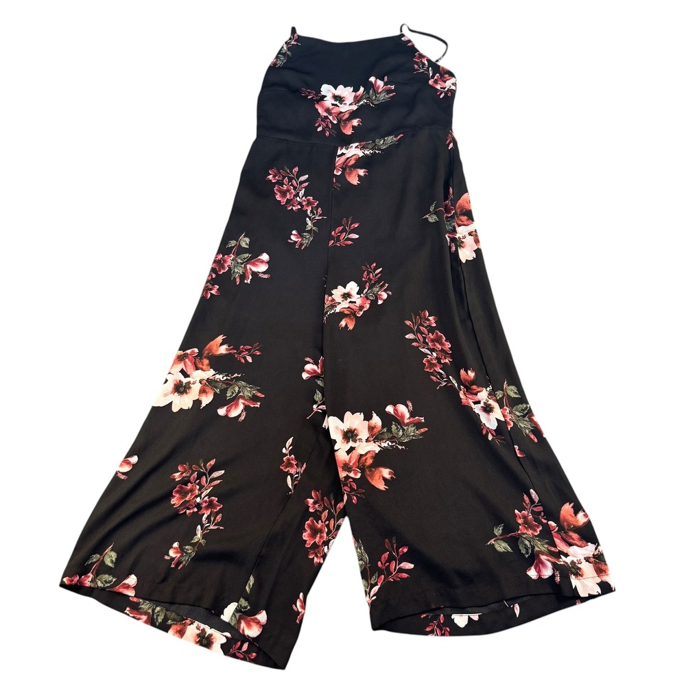Wild Fable Black Floral Wide‎ Leg Jumpsuit High Neck Smocked Back Large